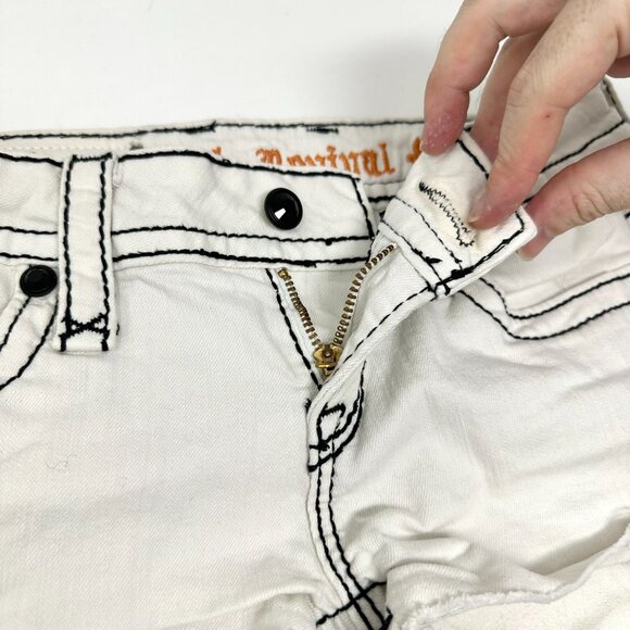 Rock Revival White Jen Demin Shorts sz S 27 Women Black Rhinestone Designs - Picture 7 of 16